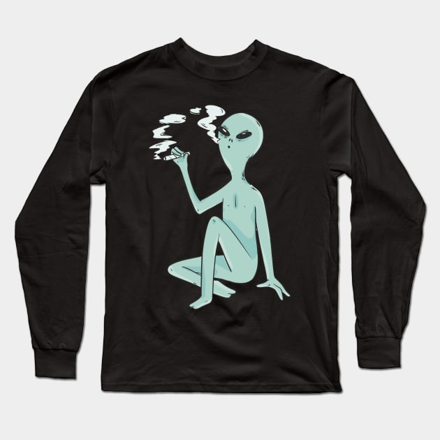 Alien smoking Long Sleeve T-Shirt by Qogl